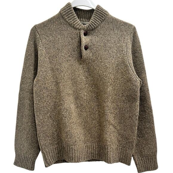L.L. Bean Tan Classic Ragg Wool Henley Sweater Cozycore Heritage Preppy Grandpa - Picture 1 of 8